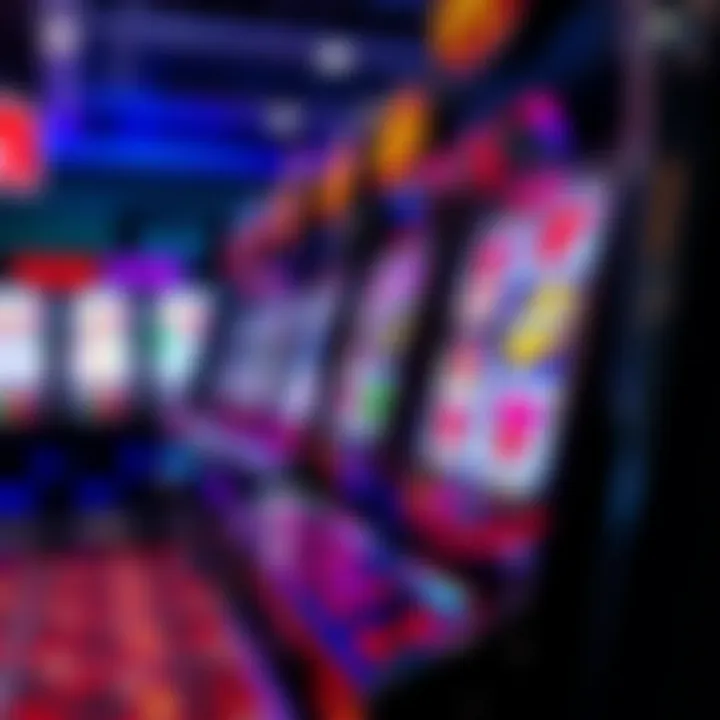Close-up view of an Australian pokies machine displaying vibrant reels with various symbols and lights