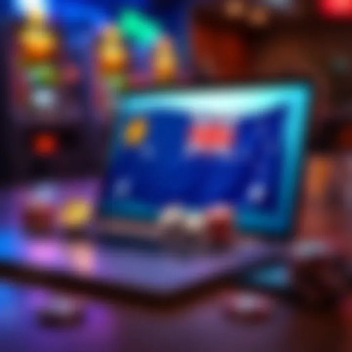 Illustration of a laptop with an Australian flag and gambling icons symbolizing online pokies access