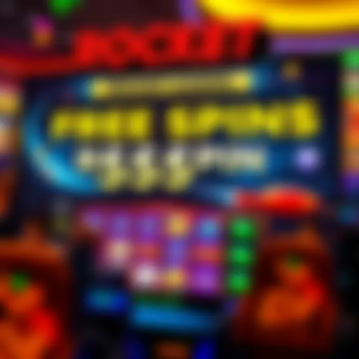 Interface showing Rocket Casino free spins offer with vibrant slot machine graphics