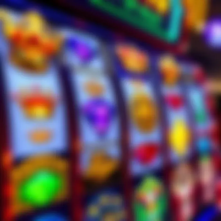 Colorful slot machine reels displaying various symbols including crowns and jewels